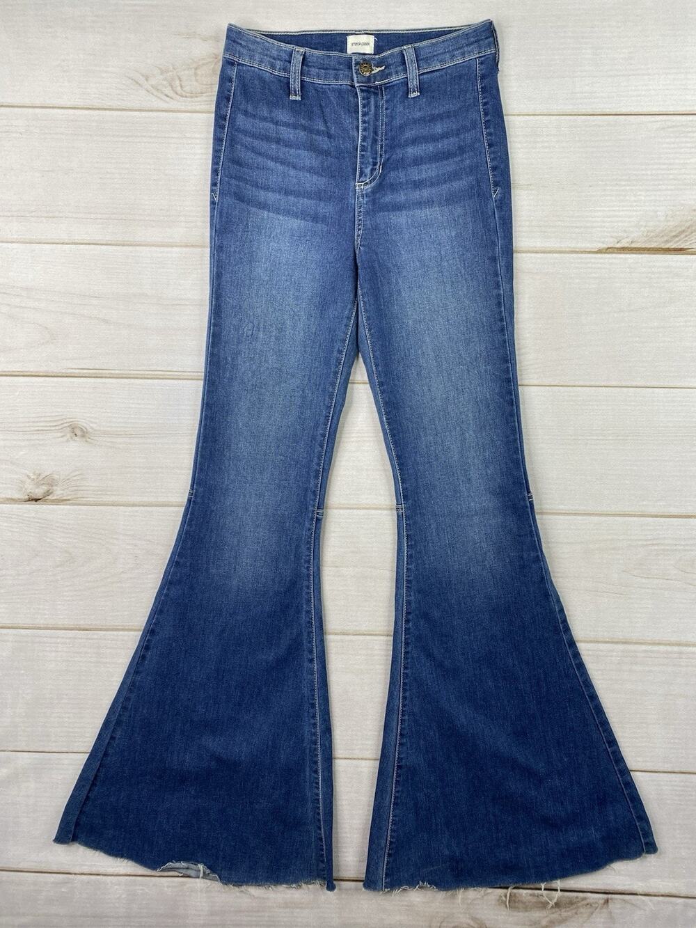 Sneak Peek Jeans 3 26W 70’s Flare Raw Hem Stretch Denim Retro Bell Bottoms